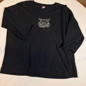 Bob Cat Rhinestone 3/4 Sleeves V neck Black 1X Bling Sparkle Wild Cat Couger LAT